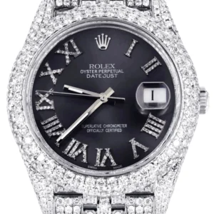 Diamond Iced Out Rolex Datejust 41 | 25 Carats Of Diamonds | Custom Grey Roman Numeral Diamond Dial | Two Row | Jubilee Band