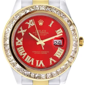 Diamond Rolex Datejust 2 | 18K Yellow Gold and Stainless Steel | Red Diamond Roman Numeral Dial | 41 Mm | 7.75 Carats
