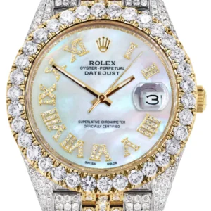 Diamond Iced Out Rolex Datejust 41 | 25 Carats Of Diamonds | Mother of Pearl Dial | Two Tone | Jubilee Band