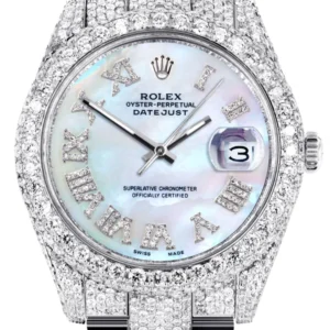 Diamond Iced Out Rolex Datejust 41 | 25 Carats Of Diamonds | Mother of Pearl Dial | Two Row | Oyster Band