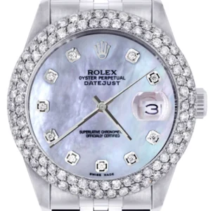 Mens Rolex Datejust Watch 16200 | 36Mm | Mother of Pearl Dial | Two Row 4.25 Carat Bezel | Jubilee Band