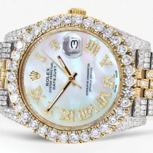 Diamond Iced Out Rolex Datejust 41 | 25 Carats Of Diamonds | Mother of Pearl Dial | Two Tone | Jubilee Band