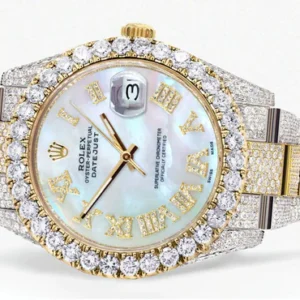 Diamond Iced Out Rolex Datejust 41 | 25 Carats Of Diamonds | Mother Of Pearl Dial | Two Tone | Oyster Band