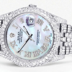 Diamond Iced Out Rolex Datejust 41 | 25 Carats Of Diamonds | Custom Mother Of Pearl Dial | Two Row | Jubilee Band
