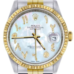 Mens Rolex Datejust Watch 16233 Two Tone | 36Mm | Mother of Pearl Arabic Dial | Jubilee Band