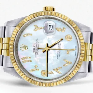 Mens Rolex Datejust Watch 16233 Two Tone | 36Mm | Mother of Pearl Arabic Dial | Jubilee Band
