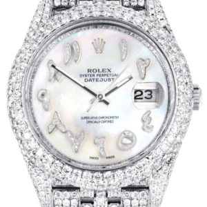 Diamond Iced Out Rolex Datejust 41 | 25 Carats Of Diamonds | Custom Mother of Pearl Arabic Numeral Diamond Dial | Two Row | Jubilee Band
