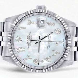 Mens Rolex Datejust Watch 16200 | Fluted Bezel | 36Mm | Mother of Pearl Arabic Dial | Jubilee Band
