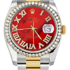 116233 | Gold & Steel Rolex Datejust Watch | 36Mm | Red Mother Of Pearl Roman Diamond Dial | Oyster Band