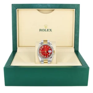 116233 | Gold & Steel Rolex Datejust Watch | 36Mm | Red Mother Of Pearl Roman Diamond Dial | Oyster Band