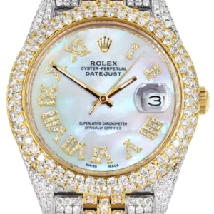 Diamond Iced Out Rolex Datejust 41 | 25 Carats Of Diamonds | Mother Of Pearl Dial | Two Tone | Two Row | Jubilee Band