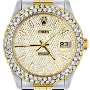 Diamond Gold Rolex Watch For Men 16233 | 36Mm | Full Diamond Dial | Two Row 4.25 Carat Bezel | Jubilee Band