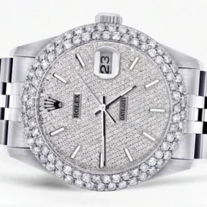 Mens Rolex Datejust Watch 16200 | 36Mm | Full Diamond Dial | Two Row 4.25 Carat Bezel | Jubilee Band