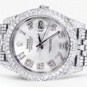 Diamond Iced Out Rolex Datejust 41 | 25 Carats Of Diamonds | Custom Silver Diamond Dial | Two Row | Jubilee Band