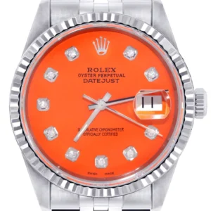 Mens Rolex Datejust Watch 16200 | Fluted Bezel | 36Mm | Orange Dial | Jubilee Band