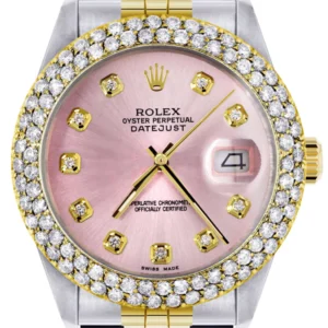 Diamond Gold Rolex Watch For Men 16233 | 36Mm | Custom Rose Dial | Two Row 4.25 Carat Bezel | Jubilee Band