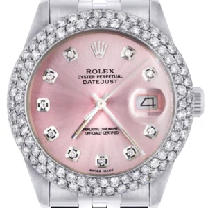 Mens Rolex Datejust Watch 16200 | 36Mm | Rose Dial | Two Row 4.25 Carat Bezel | Jubilee Band