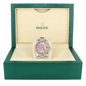 116233 | Diamond Gold Rolex Watch For Men | 36Mm | Pink Dial | Oyster Band