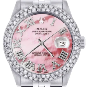 Mens Rolex Datejust Watch 16200 | 36Mm | Rose Mother of Pearl Roman Numeral Dial | Two Row 4.25 Carat Bezel | Jubilee Band