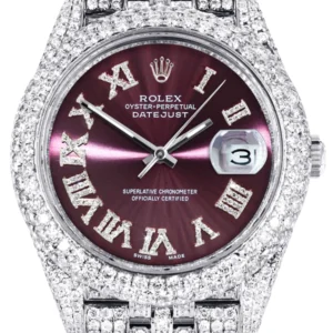 Diamond Iced Out Rolex Datejust 41 | 25 Carats Of Diamonds | Custom Purple Dial | Two Row | Jubilee Band