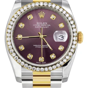 116233 | Diamond Gold Rolex Watch For Men | 36Mm | Purple Dial | Oyster Band