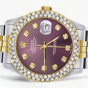 Diamond Gold Rolex Watch For Men 16233 | 36Mm | Custom Purple Dial | Two Row 4.25 Carat Bezel | Jubilee Band