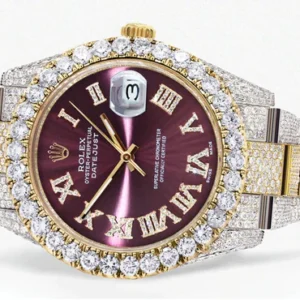 Diamond Iced Out Rolex Datejust 41 | 25 Carats Of Diamonds | Custom Purple Dial | Two Tone | Oyster Band