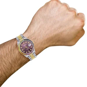 Diamond Gold Rolex Watch For Men 16233 | 36Mm | Rainbow Sapphire Bezel | Purple Dial | Jubilee Band