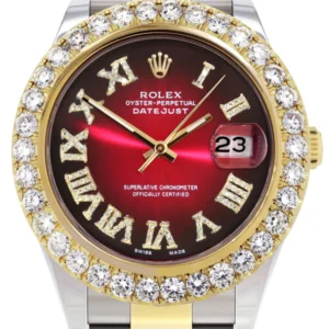 Rolex Datejust II Watch | 41 MM | 18K Yellow Gold & Stainless Steel | Custom Red Black Roman Dial | Oyster Band