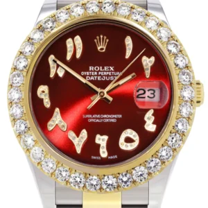 Rolex Datejust II Watch | 41 MM | 18K Yellow Gold & Stainless Steel | Custom Red Arabic Dial | Oyster Band