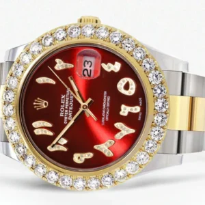 Rolex Datejust II Watch | 41 MM | 18K Yellow Gold & Stainless Steel | Custom Red Arabic Dial | Oyster Band