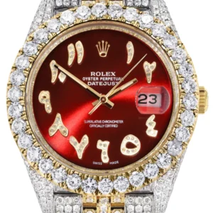 Diamond Iced Out Rolex Datejust 41 | 25 Carats Of Diamonds | Custom Red Arabic Numeral Diamond Dial | Two Tone | Jubilee Band