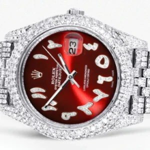 Diamond Iced Out Rolex Datejust 41 | 25 Carats Of Diamonds | Custom Red Arabic Numeral Diamond Dial | Two Row | Jubilee Band