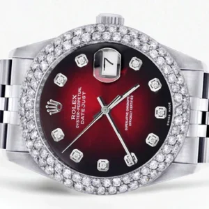 Mens Rolex Datejust Watch 16200 | 36Mm | Red Black Dial | Two Row 4.25 Carat Bezel | Jubilee Band