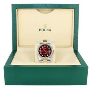 116233 | Gold & Steel Rolex Datejust Watch | 36Mm | Red Black Arabic Diamond Dial | Oyster Band