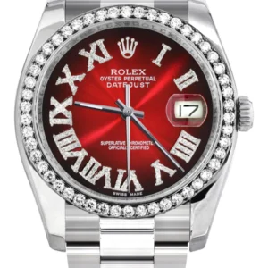 116200 | Rolex Datejust Watch | 36Mm | Red Black Roman Dial | Oyster Band