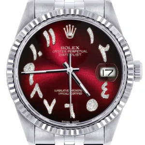 Mens Rolex Datejust Watch 16200 | Fluted Bezel | 36Mm | Red Black Arabic Dial | Jubilee Band