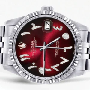 Mens Rolex Datejust Watch 16200 | Fluted Bezel | 36Mm | Red Black Arabic Dial | Jubilee Band