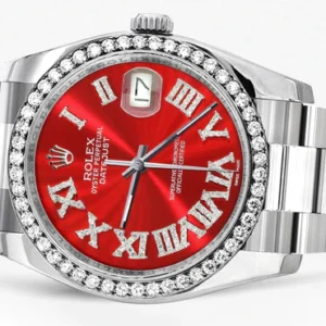 116200 | Rolex Datejust Watch | 36Mm | Red Roman Dial | Oyster Band