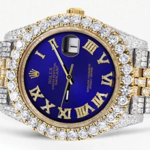 Diamond Iced Out Rolex Datejust 41 | 25 Carats Of Diamonds | Custom Royal Blue Roman Numeral Diamond Dial | Two Tone | Jubilee Band