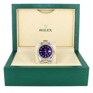 116233 | Diamond Gold Rolex Watch For Men | 36Mm | Royal Blue Dial | Oyster Band