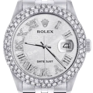 Mens Rolex Datejust Watch 16200 | 36Mm | White Texture Roman Numeral Dial | Two Row 4.25 Carat Bezel | Jubilee Band