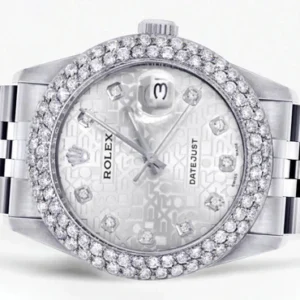 Mens Rolex Datejust Watch 16200 | 36Mm | White Texture Dial | Two Row 4.25 Carat Bezel | Jubilee Band