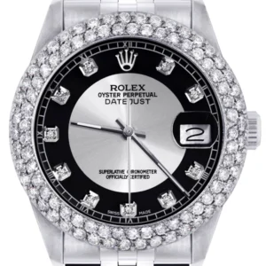 Mens Rolex Datejust Watch 16200 | 36Mm | Tuxedo Dial | Two Row 4.25 Carat Bezel | Jubilee Band