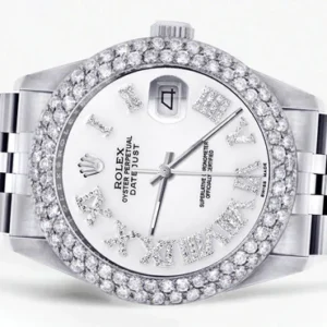 Mens Rolex Datejust Watch 16200 | 36Mm | White Roman Numeral Dial | Two Row 4.25 Carat Bezel | Jubilee Band