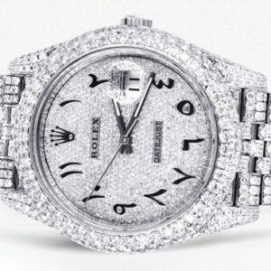Diamond Iced Out Rolex Datejust 41 | 25 Carats Of Diamonds | Custom Arabic Numeral Diamond Dial | Two Row | Jubilee Band