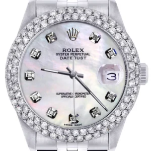 Mens Rolex Datejust Watch 16200 | 36Mm | White Mother of Pearl Dial | Two Row 4.25 Carat Bezel | Jubilee Band