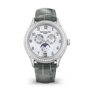 Buy Patek Philippe 4948G-010 Complications Annual Calendar Moon Phases White Gold White Mother of Pearl Dial 38mm Diamond Bezel